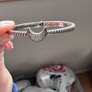 Silver Tone Crescent Moon Crystal Bangle Bracelet – Inspirational Engraved Quote